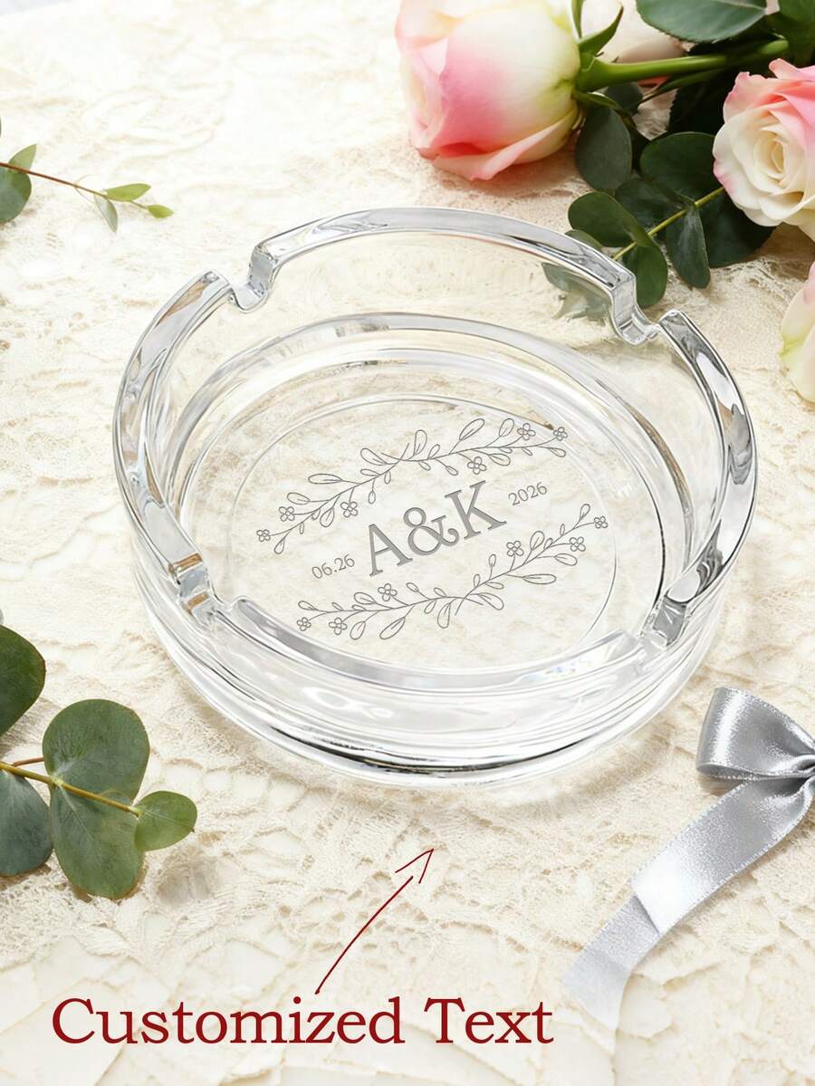 1pc Customizable Engraved Round Glass Mini Storage Box - Minimalist Design | Groomsmen Thank You Gift, Hotel/Office Ashtray, Father's Day, Anniversary, Birthday Creative Gift - Multicolor - View 1