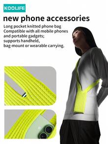 Koolife 1pc 3D Integrated Knit Phone Pocket Bag For IPhone 17 Pro Max, Unisex Foldable Textured Multi-Way Crossbody Shoulder Bag, Elastic Storage For AirPods, Keys, Cards, Breathable Mesh Screen View, Anti-Lost, Universal Fit For All Models