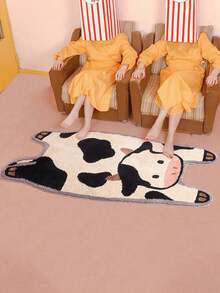1 pieza Lindo tapete decorativo con forma de vaca, alfombra de baño antideslizante de secado rápido, cómoda alfombra de sala de estar súper absorbente, decoración del hogar para baño, decoración de primavera/verano, accesorio de baño - Blanco y Negro - Ver 11