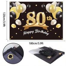 80 - Happy 80th Birthday Backdrop Black Gold Photo Background 80 Birthday Decorations Party Supplies Men - dorado negro - Ver 2