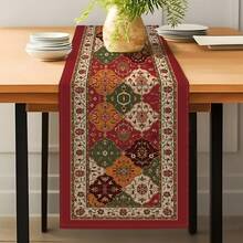 MEMNUN 1/3/5/7pcs Bohemian Paisley Floral Geometric Kilim Moroccan Print Tablerunner Set, 100% Polyester Linen-Like Tablecloth, Red Kilim Home Art Decor Tablerunner, Suitable For Kitchen, Dining Table, Home Party Decoration, Gift - Multicolor - View 5