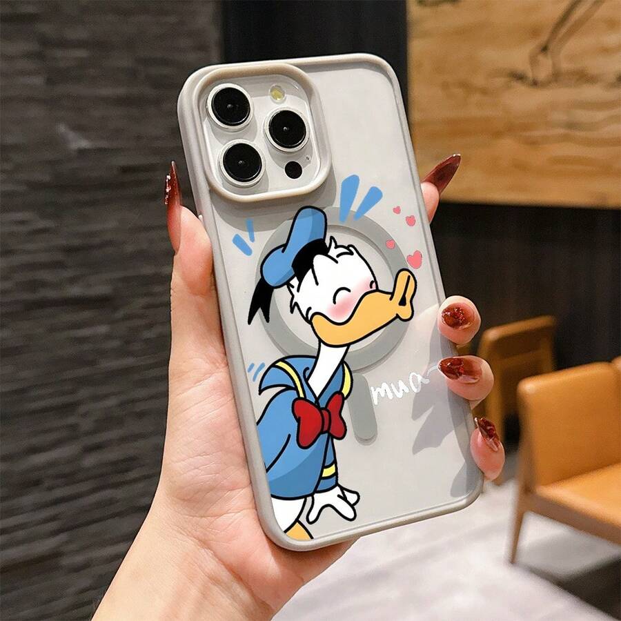 Disney DonaldDuck Character Phone Case, Featuring Cute And Playful Expression Designs, Simple And Stylish, Smooth To The Touch, With Strong Magnetic Adhesion, And Camera Protection. Suitable For Girls. Compatible With IPhone 17/16/15/14/13/...12 Mini Pro Max Pro Plus XRXS, As Well As SamsungGalaxy S20, S21, S22, S23, And S24 Series. The Perfect Gift For Family And Friends. Stylish Phone Case, Fun Expression Design, Trendyphone Case, Lightweight And Durable Material. - 淺灰色 - 查看 1