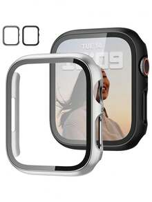 2pcs Black & Silver PC + Tempered Glass Integrated Watch Case, Anti-Drop Stylish Casual Protective Cover, Compatible With Apple Watch Series Ultra/SE/11/10/9/8/7/6/5/4/3/2/1, 38/40/41/42/44/45/46/49mm, Smart Watch Accessory - Black+Silver - View 16