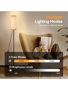 AMILL Modern 63" Extra Long Floor Lamp With USB-Powered Dimmable LED, 3-Color Stepless Dimming, Ultra-Thin Fabric Shade - Heavy-Duty Metal Construction, Cordless Operation - Ideal For Living Room, Bedroom, Home Office - Floor Lamp For Reading - 彩色 - 查看 5