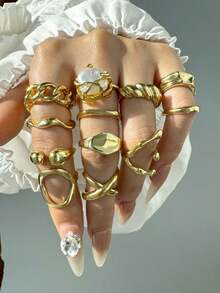 33/26/21/18/15/9/6 Peças Conjunto de Anéis Empilháveis de Estilo Vintage Boêmio, Design Simples e Elegante Retrô, Inclui Flor, Laço, Pérola, Torção, Coração, Strass, Folha, Lua, Estrela, Olho, Geométrico, Cruz, Anéis Grossos, Adequado para Festivais, Festas, Encontros, Presentes, Uso Diário (Entrega Aleatória) - Multicolorido - Visão 6