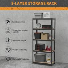 Royalswill Heavy-Duty Multi-Purpose Shelving, 150 Cm/180 Cm Screw-Free Storage Racks, Industrial Storage Racks, Extremely High Load-Bearing Capacity, Adjustable Shelves, Suitable For Living Rooms, Kitchens, Garages, Workshops, Supermarkets And Shops - 黑色 - 查看 5