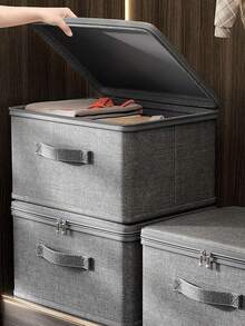 1pc Foldable Zipper Lid Storage Box With Handle, Cube Shaped Organizer Bin For Wardrobe, Toys, Home Use, Large Capacity