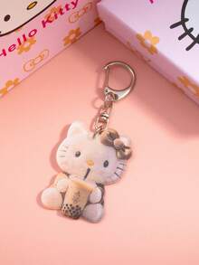 Sanrio 2D Plane, Porte-clés Sanrio 2D Plane Hello chat Tea, Pendentif mignon, Décoration de cadeau de vacances, Porte-clés de voiture, Porte-clés de sac à dos et de portefeuille, Convient le mieux pour les accessoires de Noël, Halloween et la Fête des enseignants