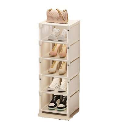 Zapatero plegable, zapatero organizador estrecho portátil, plástico blanco, adecuado para entrada o dormitorio