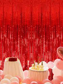 1/2 Piece Shiny Red Foil Curtain Backdrop, Merry Christmas Home Decor, Room Decor, Wall Background Decor, Party Gift, Baby Shower, Birthday Party Decor, 2026 Graduation Decor, Birthday Decor, Wedding Decor, Valentine's Day Decor, Birthday Party Photography Props, Valentine's Day Party Supplies, Mother's Day Party Decor - Bright Red - View 10