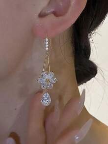 1对水晶水滴锆石花朵耳环，时尚女士装饰耳环，适合日常派对、舞会、晚宴、通勤、大学等场合，情人节、妈妈、母亲节礼物 - 彩色 - 查看 1