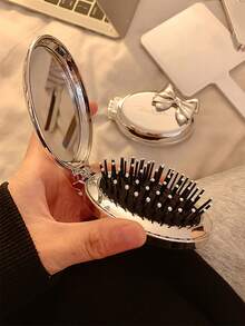 1pc Butterfly Shaped Mini Hair Brush With Mirror, Nylon Bristles, ABS Plastic Handle, Portable Foldable Air Cushion Brush Suitable For Normal Hair, Travel-Friendly Styling Tool For Women - Multicolor - View 4