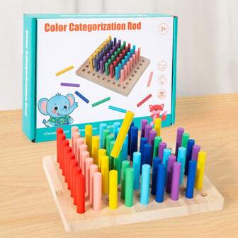 木制颜色分类棒，彩色木棒分类游戏，儿童精细动作技能训练玩具，颜色识别游戏