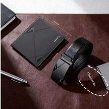 Set de 4 piezas de accesorios de negocios casuales para hombres, diseñado para hombres, incluye billetera, cinturón, portallaves, bolígrafo, práctico para uso diario y laboral, regalo ideal para usted o sus seres queridos en Navidad, cumpleaños, Día de San Valentín, aniversario y otras ocasiones - Negro - Ver 8