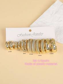 1-18pairs Fashionable Big Size Glossy Gold Spray-Coated Plastic Earring Set, Skin-Friendly, Minimalist Geometric Earrings For Ladies'All-Day Wear