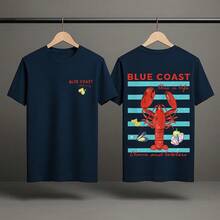 Camiseta Básica Gola Redonda Lagosta Blue Coast Blusa Unissex Verão Tropical - Azul Marinho - Visão 3