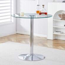 Modern Minimalist Coffee Table In Glass Beam: With A Diameter Of 89 Cm And A Height Of 92 Cm, It Is The Ideal Choice For A Luxurious And Light Structure. - Silver - View 3