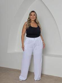 Plus Size Wide-Leg Pants With High Waist And Elastic Waistband, Duna Fabric. - 白色 - 查看 2