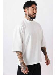 Premium High Neck Over Boxy T-Shirt - Blanco - Ver 3