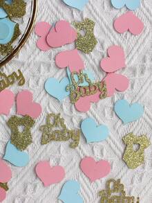 100pcs/Set Gender Reveal Party Blue & Pink Heart Glitter, "Oh" Letter Confetti - Multicolor - View 4