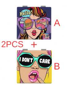 1 Stück stilvoller Anime-Mädchen-Serie tragbarer Kosmetikspiegel, faltbar, leicht, ultradünn, handlich, hochwertig versilberter Nano-Elektroplattierter Rahmen, detaillierte Verarbeitung, geeignet für verschiedene Anlässe, faltbare quadratische Form für einfaches Tragen