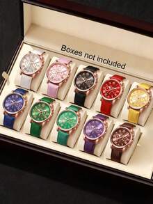 1pc Women's Fashion Casual Quartz Watch With Three-Eye Roman Numeral Dial, Perfect Gift For Family And Friends - Gold - View 12