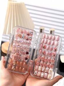 三折亚克力便携式可穿戴美甲展示盒，带透明防尘罩，适用于美甲贴片、旅行美甲套装、美甲沙龙、DIY美甲爱好者、圣诞节和情人节礼物 - 無色 - 查看 5