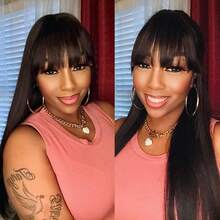 Straight Wigs Human Hair With Bangs 180% Density Brazilian Virgin Human Hair Wigs For Women Glueless Wigs Human Hair Machine Made None Lace Front Wigs Natural Color (8-36inch), 3S Put On & Go Affordable Human Hair Wig, Quick Install - Yaki thẳng - Xem 8