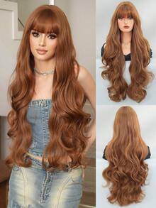 7JHH WIGS Tóc giả dài 32 inch màu nâu mơ, kiểu gợn sóng xoăn cho nữ, tóc giả dài bồng bềnh thanh lịch có mái, chất liệu sợi tổng hợp mềm mại, tự nhiên, chịu nhiệt, tóc giả đẹp, tạo kiểu hoàn chỉnh cho các cô gái sử dụng hàng ngày, dự tiệc âm nhạc, dạo phố, quà tặng Ngày của Mẹ. - Màu be - Xem 3