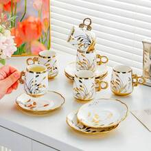 12 قطعة طقم فناجين وصحون خزفية، 6 فناجين + 6 صحون، طقم فناجين وصحون خزفية عالي الجودة بطراز أوروبي، طقم فناجين شاي بعد الظهر، طقم فناجين قهوة