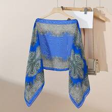 1pc Spring/ Summer New Women's Lightweight Chiffon Vintage Botanical Printed Loose Shawl Scarf, Cover, Clothing, Suitable Travel And Daily Use Accessories Women - 玫紅色 - 查看 3