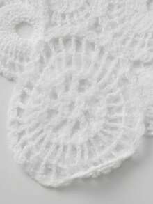 Women Crochet Swimsuit Coverups Tie Up Backless Short Dress Slim U Neck Hollow Out Sleeveless Irregular Hem Mini Beach Dress Vacation Style Outfit - 白色 - 查看 8