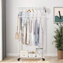 1件多功能铁艺双层衣帽架、鞋架、储物架，可移动，易于组装和拆卸，适用于客厅、门厅、卧室、书房和办公室，有助于整理和展示衣物，也是节日、圣诞节和其他特殊场合的绝佳礼物选择。 - 彩色 - 查看 9