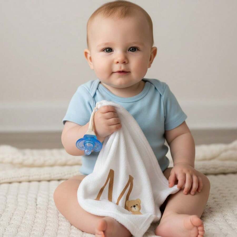 Personalized Baby Blanket With Initial Letter, Pacifier Clip, Small Cloth - Off Smooth - View 1