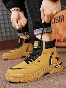 Men's Autumn/Winter High-Top Leather Riding Boots - Yellow - View 4