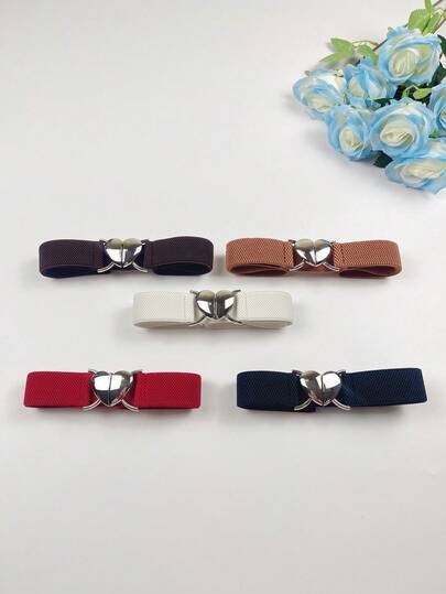 2pcs Heart Shaped Elegant Buckle Decor Skinny Waist Belt, Versatile For All Seasons