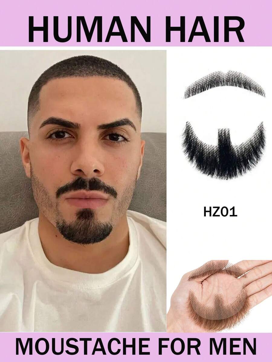 Handmade Real Human Hair Fake Beard, Men's Beard Replacement System, Lace Wigs, Invisible Hair Extensions, Realistic Mustache, Suitable For Cosplay, Costume Matching Or Theme Parties - Multicolor - View 1