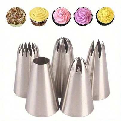 5pcs, Pipping Tips, Stainless Steel Pastry Tips.One Kit For Every Design! 5-Piece Cake Piping Tip Set. Seamless & Durable. Unlock Creativity For Home Baking, Cake Shops, And Bubble Tea Stores.