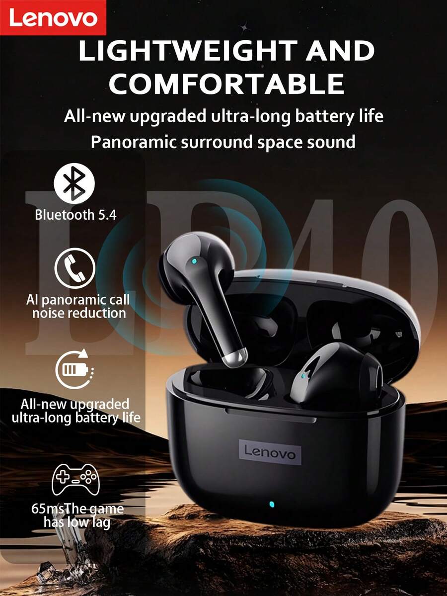 Lenovo Thinkplus LP40 Wireless Bluetooth 5.0 Sports Noise Cancelling Headphones (China Version) - Black - View 1