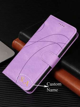 [Personalizado] Estuche de teléfono personalizado de lujo con iniciales y nombre personalizados de piel sintética suave tipo flip compatible con iPhone 16 15 14 13 12 11 Pro Max 16 Plus, funda protectora resistente a golpes con cordón