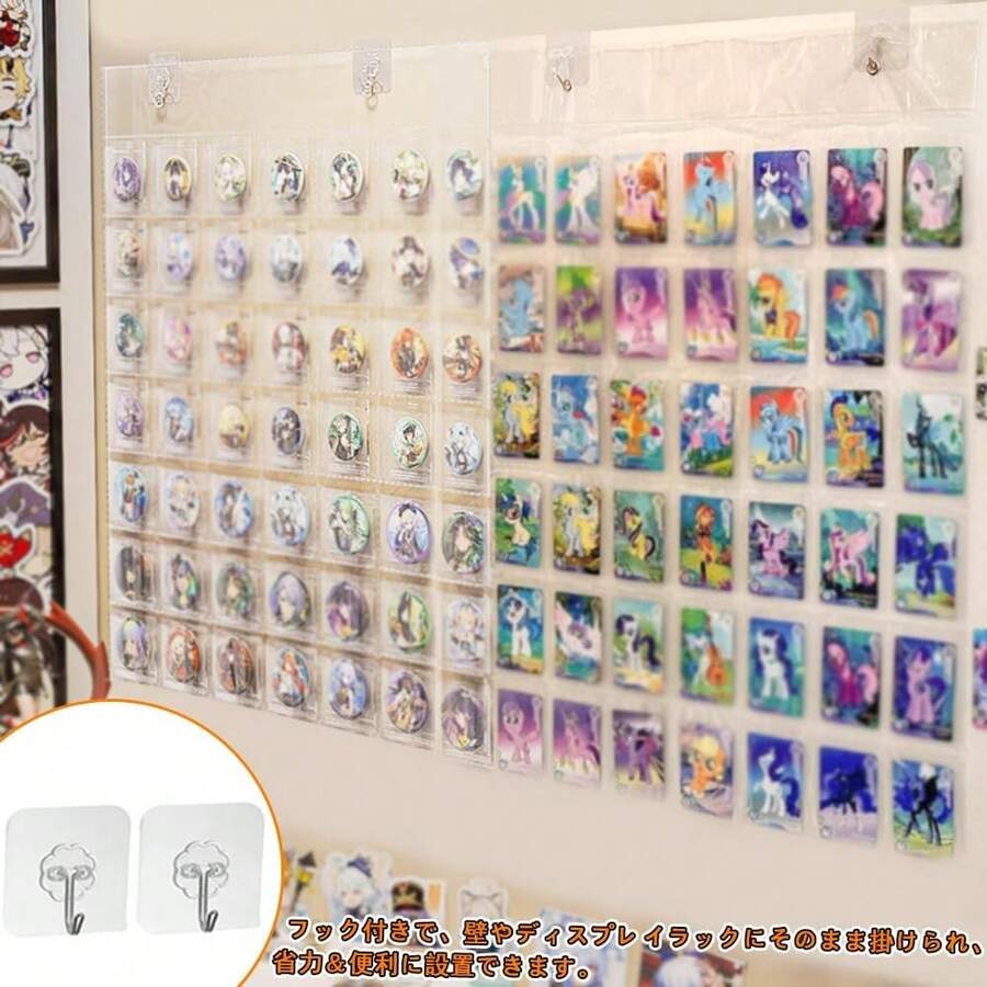 カードホルダー 壁掛け (42ポケット) 写真展示用ホルダー ポストカード 壁掛式缶バッジ収納ファイル ウォールポケット 42枚のカードを収納可能鑑賞 透明 カードの保護 傷防止 吊り下げ 大容量 省スペース10.5cm*8cm以内に対応 フック付き カバー ケース ファイル ディスプレイ 飾る 展示 - 1 - チェックする 1