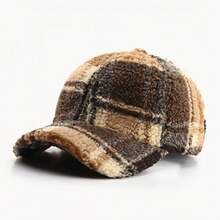 1 szt. Jesienno-zimowa pluszowa czapka baseballowa w kratę, ciepła czapka z daszkiem w stylu retro brytyjskim, uniwersalny modny kapelusz odpowiedni dla kobiet do codziennego noszenia, na sesje zdjęciowe, na zakupy, na prezent