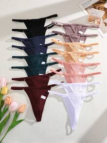 16Pcs Cotton Ribbed Adjustable Women's Thongs, Sexy Lingerie - Nhiều màu - Xem 3