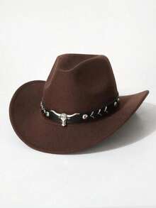 1 Sombrero de vaquero estilo occidental de poliéster para hombres, sombrero de estilo vintage, decoración con forma de toro, adecuado para uso casual diario, fiesta de vaqueros occidentales, bar de vaqueros (talla única) - multicolor - Ver 8