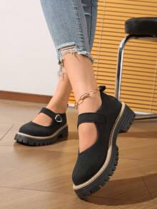 黑色玛丽珍休闲鞋，女士款，厚底防滑，搭扣设计，粗跟，适合春秋季穿着。 - 黑色 - 查看 6