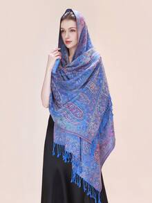 1pc 68*200cm Women's Multicolor Retro Jacquard Paisley Bohemian Style Long Tassel Windproof Shawl Scarf, Suitable For Daily Outings, Traveling, And Photo Shoots Boho, Fashion Designer New Elegant Collection Gift Wedding Bride Bridesmaid Shawl Travel