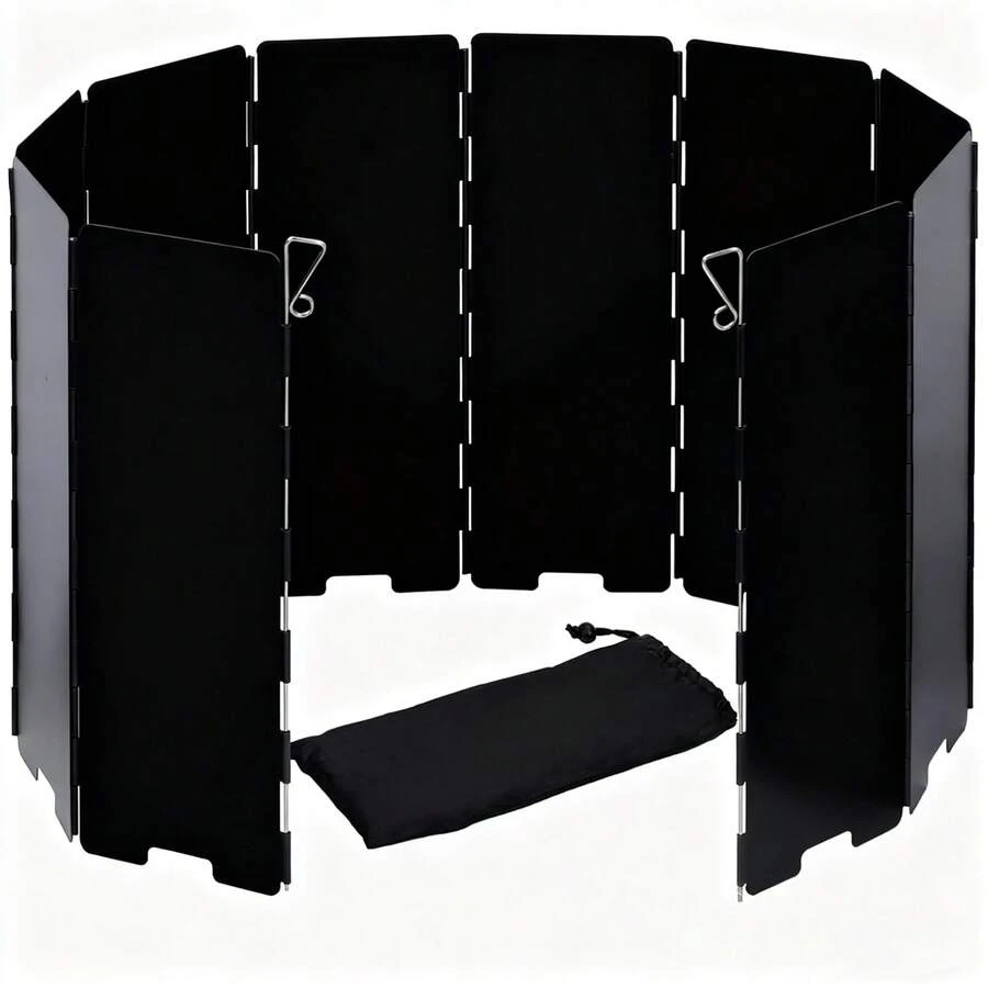 1个户外露营炉灶挡风罩，可折叠燃气炉挡风罩，便携式防风罩，适用于篝火、野餐、烹饪，黑色 - 彩色 - 查看 1