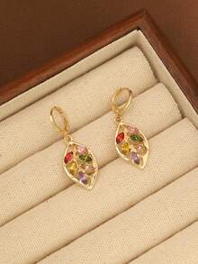 1对创意韩式夸张精致休闲百搭复古叶形耳环 - 彩色 - 查看 2