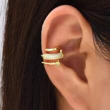 1pc Rhinestone Clip-On Earrings, Minimalist Design, Painless No Piercing Adjustable Earclips For Women