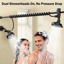 Tandem Shower Head For Couples, Dual Shower Head With Original Adjustable Slider, High Pressure Double Shower Head For Two People Rod, 2 Showerhead System For Couples, Renter-Friendly, SPA-Like, Gift For Women Men, Black - Black - View 3